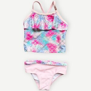 Wonder Nation Baby Girls Pink Ruffle Two Piece Tankini Swim Suit. 12 Months.